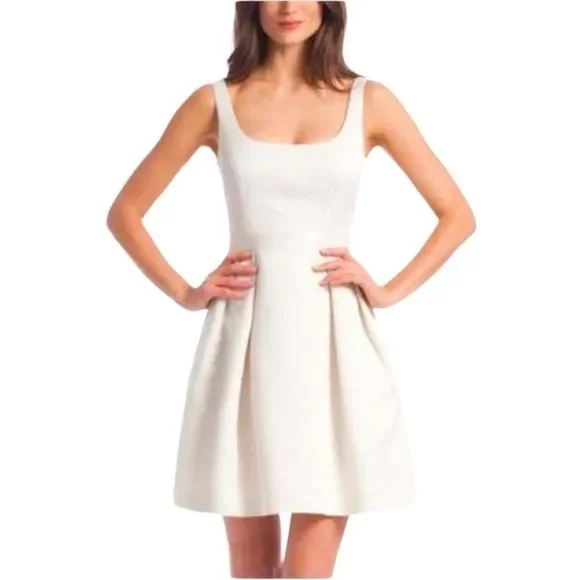 white and gold skater dress White Gold Skater Dress - Modern Geometric Abstract - Size M main image 0
